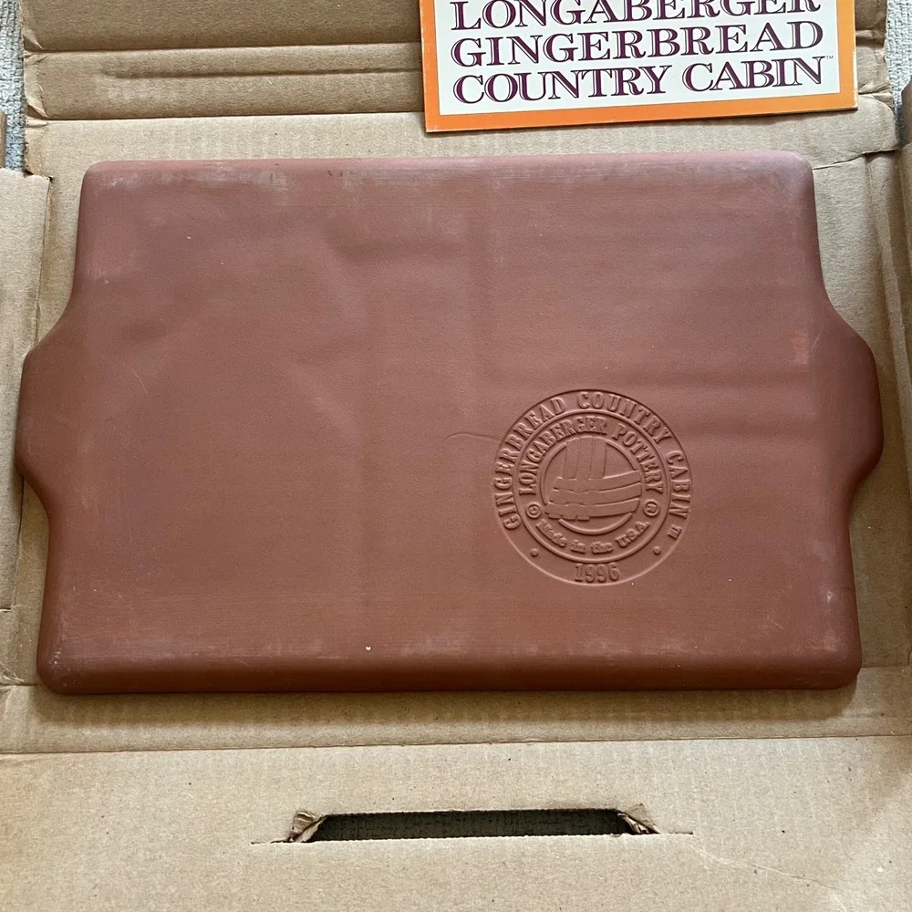 Longaberger Pottery 1996 Gingerbread Country Cabin Mold Baking Stone with Box